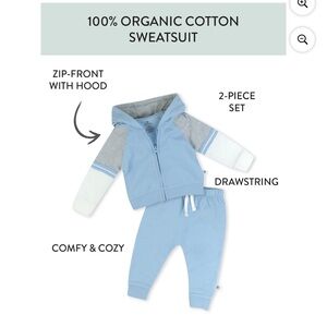 Honest Baby Clothing Organic Cotton unisex 2 Piece Zip Up Hoodie & Sweatpant Set